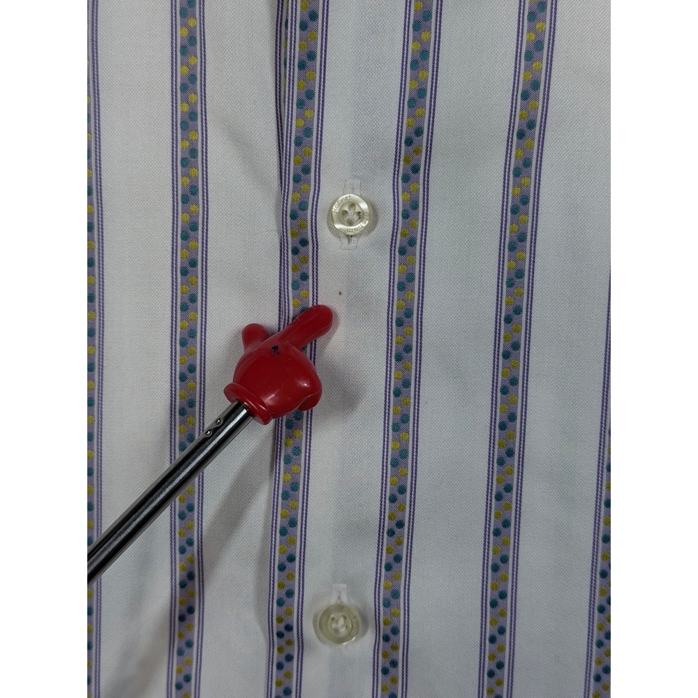 Robert Graham Mens XL Cotton Silk Striped Button Down Shirt White Purple Yellow - Picture 4 of 12